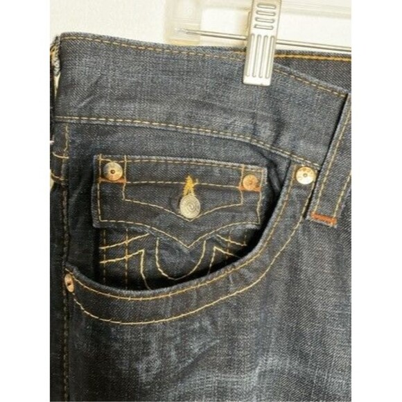 True Religion Billy Seat 34 Blue Stitching FlapPocket Straight Jeans Men Size 38 - Picture 7 of 14